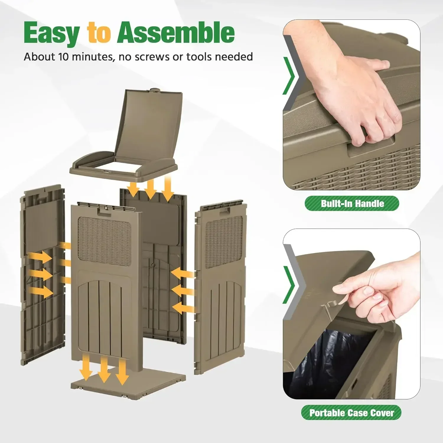 

（XMSJ-Hot）30 Gallon Trash Can, Resin Outdoor Garbage Can with Lid, Waterproof Hideaway Patio Waste Bins for Outside Use (2 Pack,