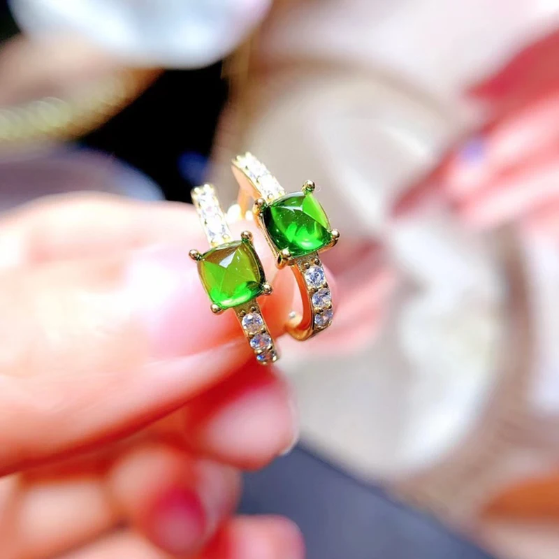 Natural diopside earrings for women silver 925 jewelry luxury gem stones 18k gold plated free shiping items