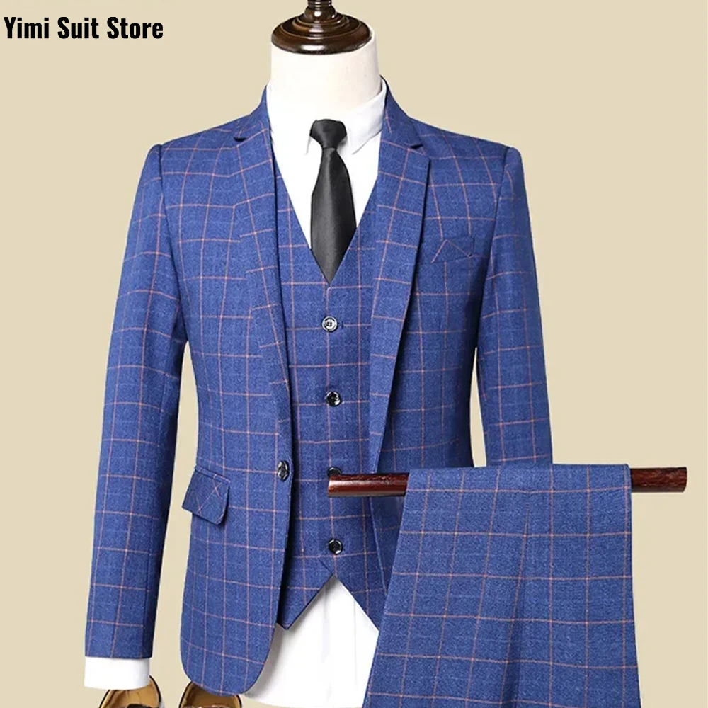 ชุดสูทผู้ชายแบบทางการ กระดุมแถวเดียว ปกแหลม 3 ชิ้น คุณภาพสูง สำหรับใส่ทำงานทุกวัน งานแต่งงาน ธุรกิจ เสื้อแจ็คเก็ต+เสื้อกั๊ก+กางเกง