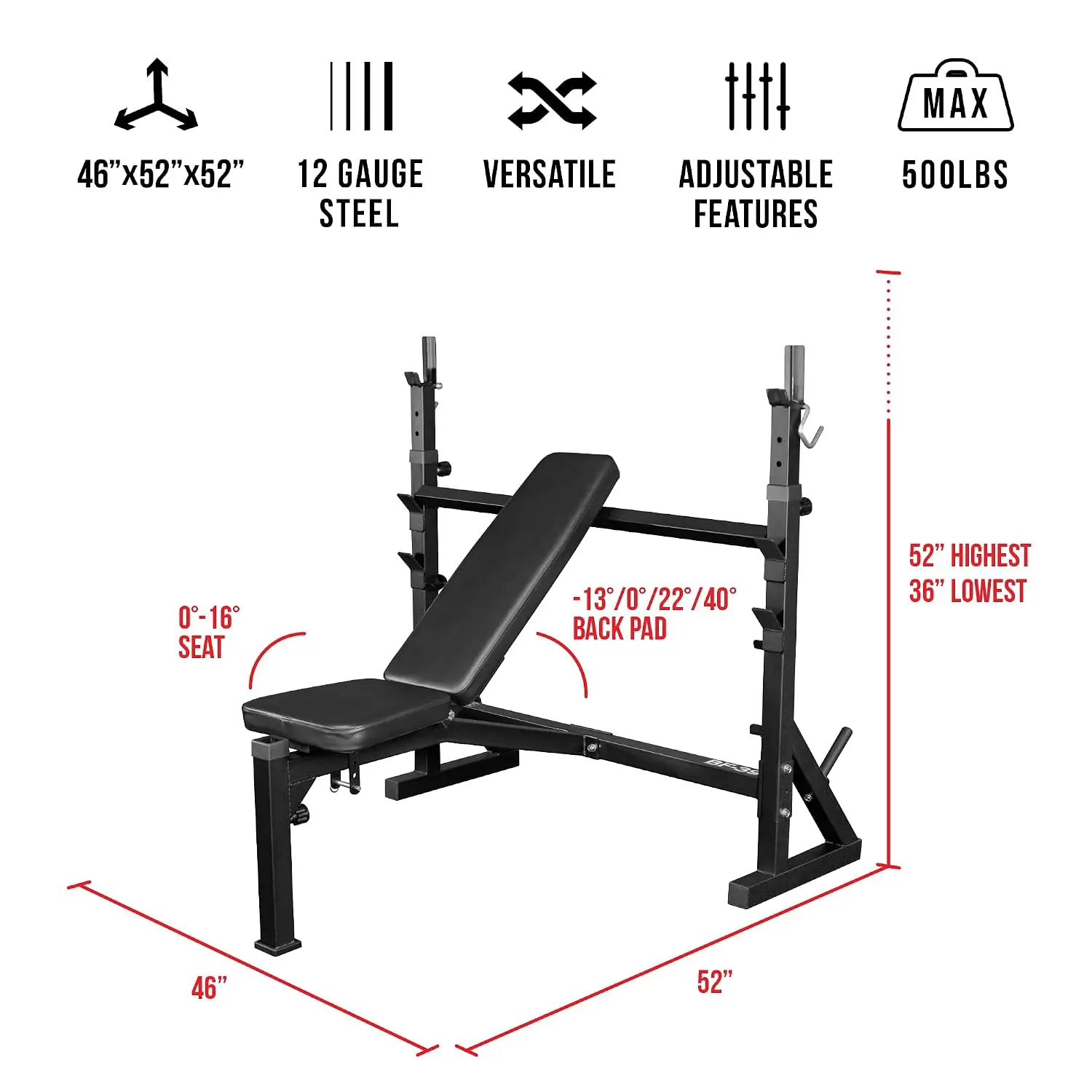 Adjustable Weight Bench – Heavy-Duty Home Gym Bench with 4 Back Pad and 5 Seat Positions for Incline Decline Strength, Custom