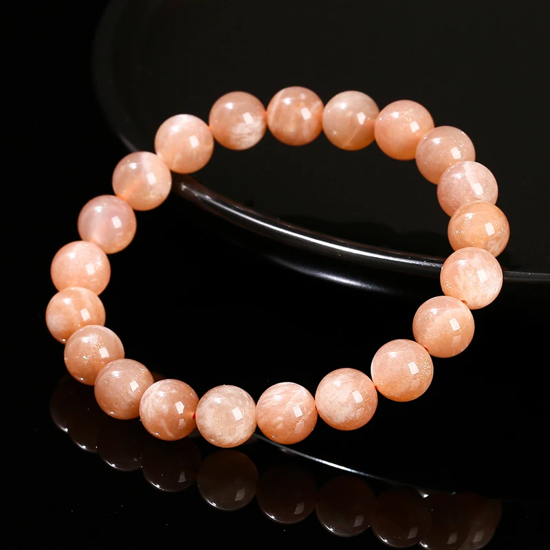 JD Natural Sunstone Beads DIY Beads Bracelets For Women Jewelry Gift Elastic Cord Men Healing Energy Bangle Wristband Gifts