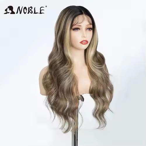 Noble 13x4 Lace Front Wig Synthetic 28 inch Long wavy ombre blonde Wigs For Women Ombre Lace Front Wig Synthetic Lace Front Wig - Image 3