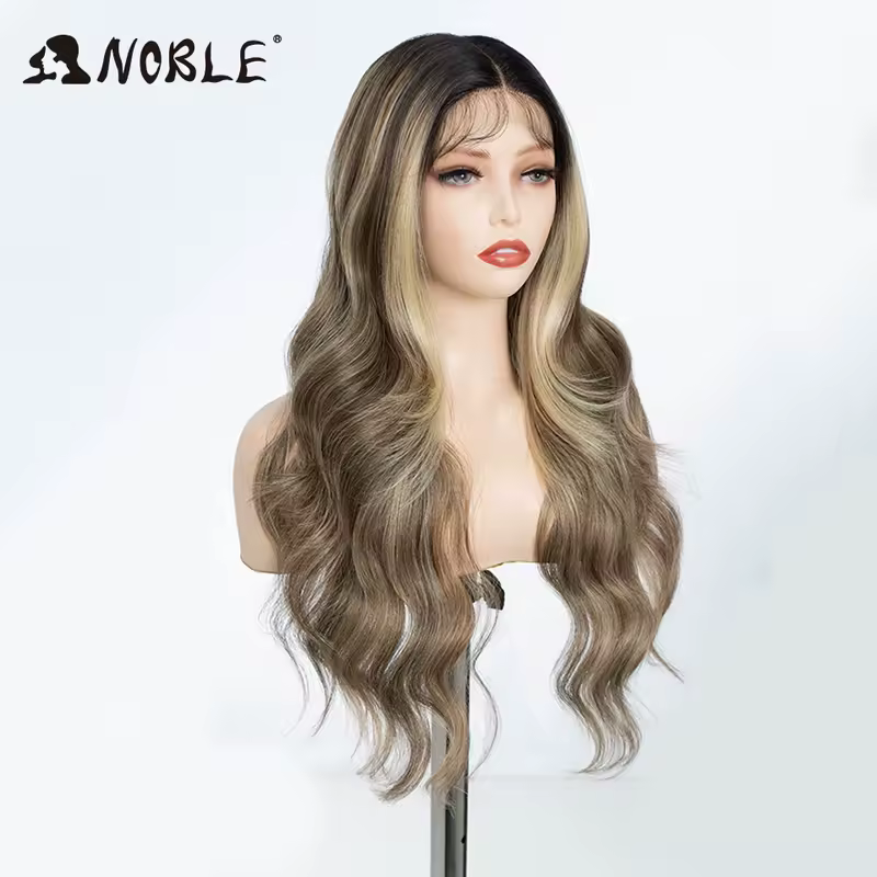 Noble 13x4 Lace Front Wig Synthetic 28 inch Long wavy ombre blonde Wigs For Women Ombre Lace Front Wig Synthetic Lace Front Wig - Image 3