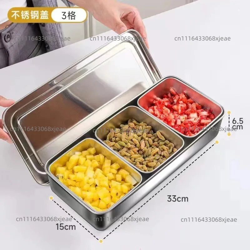 304 Stainless Steel Divided Seasoning Box Condiment Holder For Ice Jelly Toppings Snack Bar