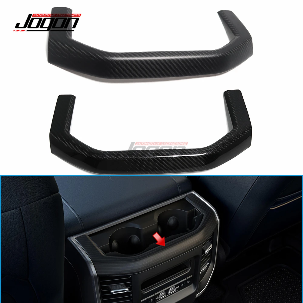 Carbon Fiber Car Interior Rear Seat Water Cup Holder Panel Cover Trim Accessories For Dodge Ram 1500 TRX Laramie Rebel 2019-2024