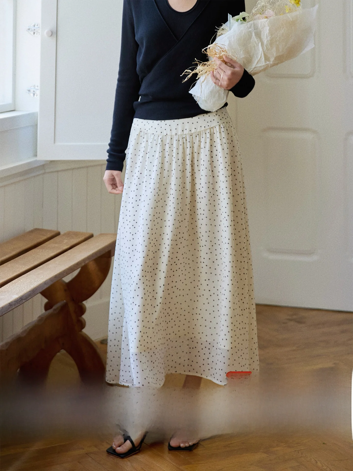 

Ginnkee Retro Polka Dot Half Skirt Women's Summer A-Line Skirt Wide Hemline Umbrella Skirt Long Commute Skirt Polyester Fiber
