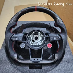 Carbon Fiber LED Shift Lights Steering Wheel For Audi R8 S3 RS3 8V 8Y S4 RS4 S5 RS5 B8 B9 S6 RS6 S7 RS7 C7 C8 TTRS 2008-2024