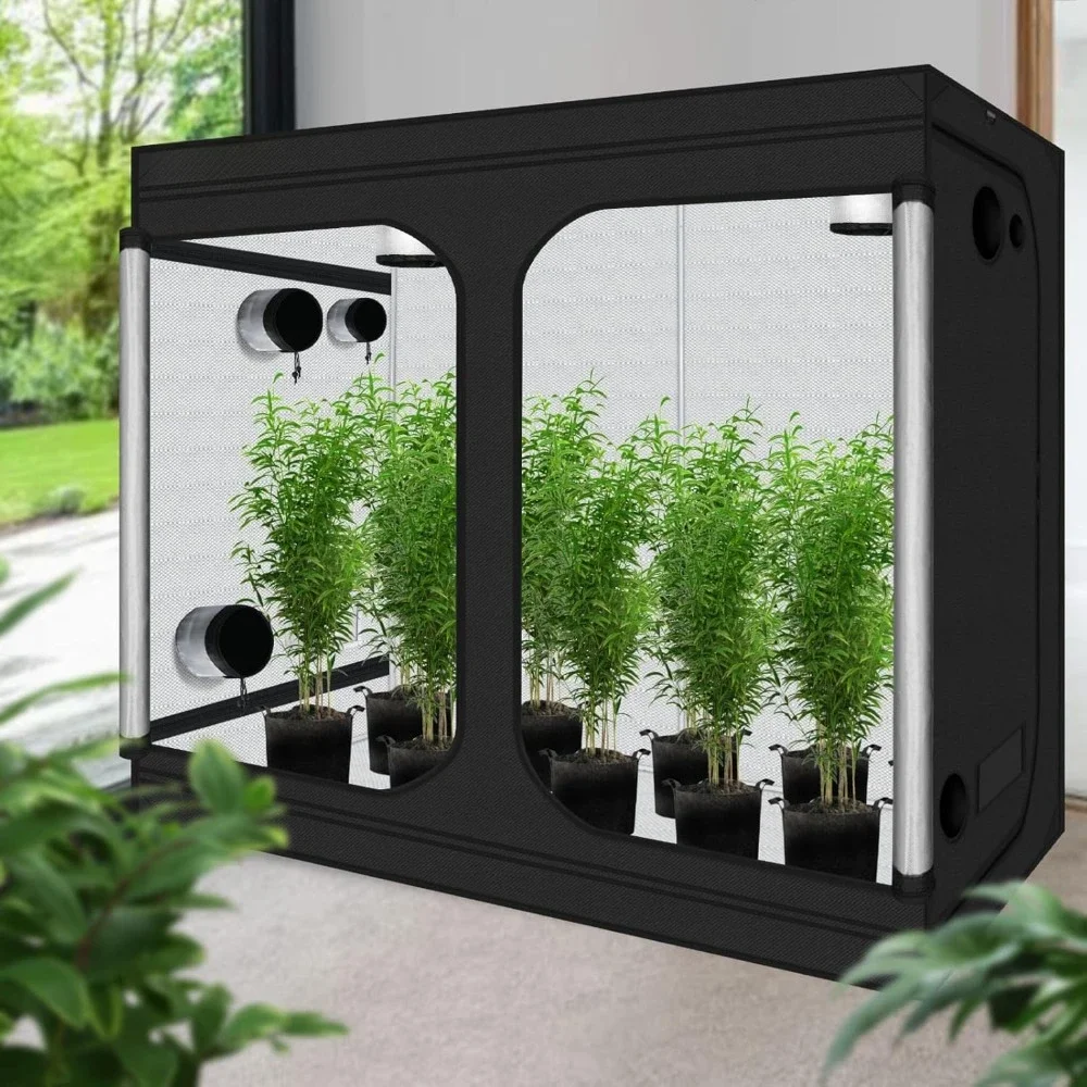 Grow Tent96“x48 x78Plant Growing Tents 600D Mylar Hydroponic Indoor Grow Tent with Window, Kit Bag & Floor Tray 8x4 Growing Tent