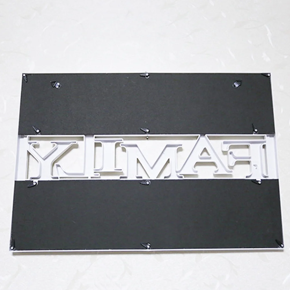 

Family Collage Picture Frame Plastic Six 4x6 Inch Photos Stylish Design Slightly Skewed Letters Elegant Lightweight Wall