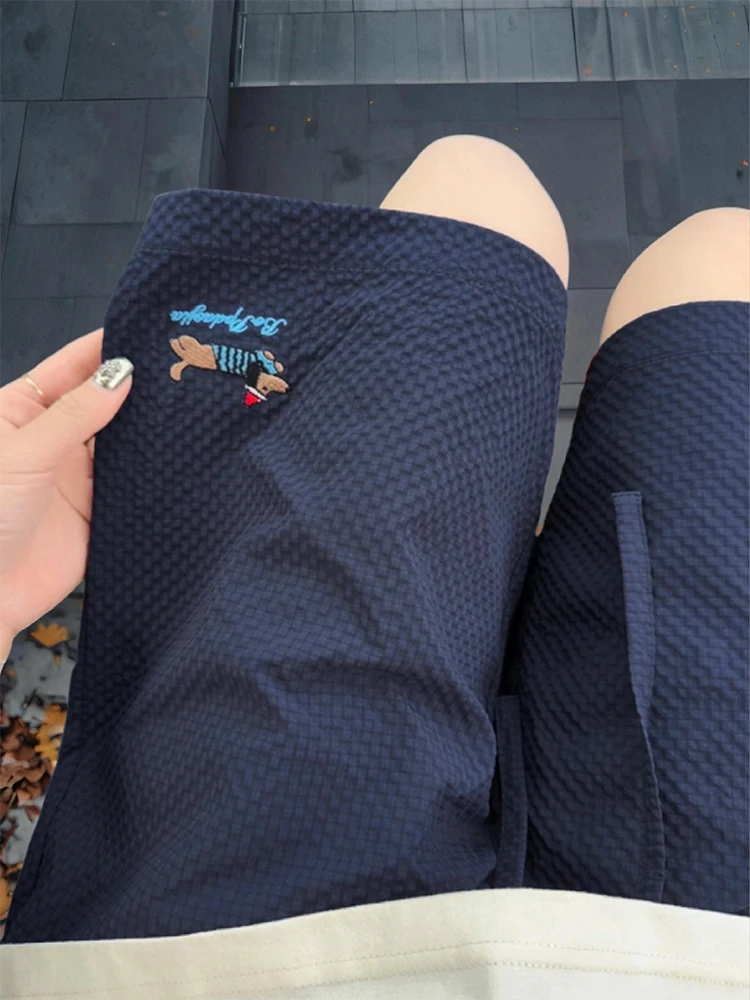 

Qui Dry Bubble Cotton orts with Embroidered Doggie Design for Men Summer Spor Vintage American Sle Tee Quarter Length