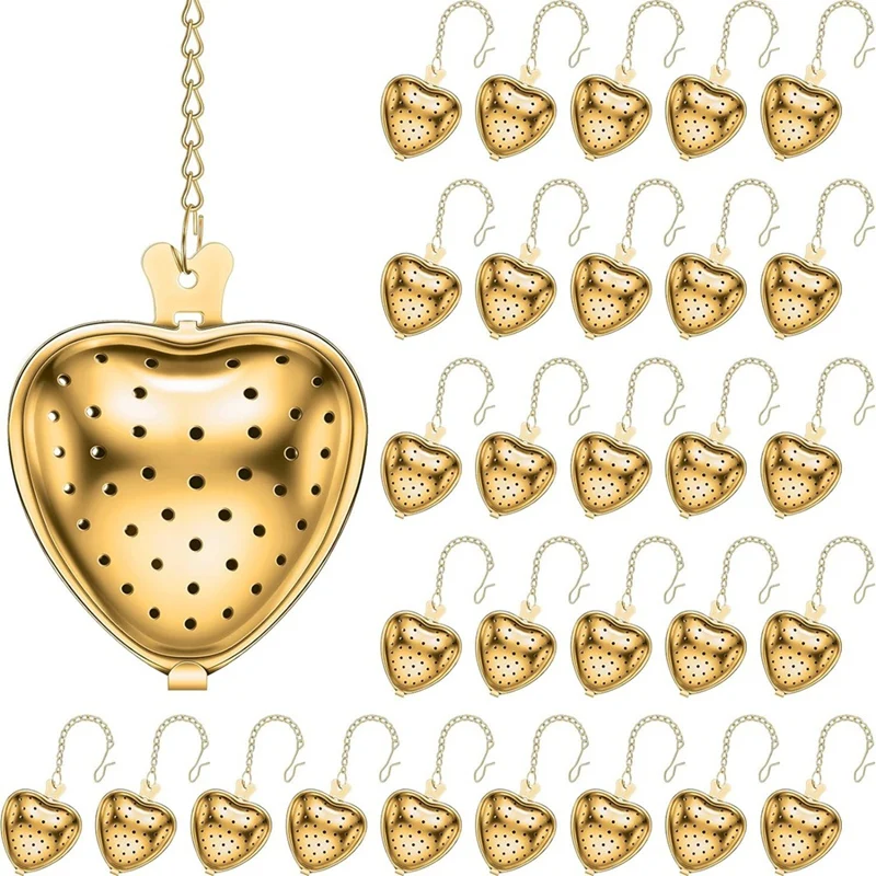 

30 Pcs Tea Strainer Stainless Steel Tea Interval Diffuser Heart Shape Mesh Tea Filters With Extended Chain Hook