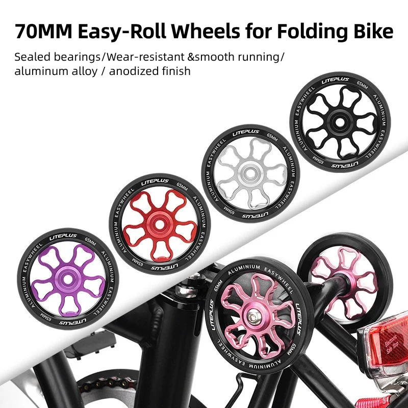 Folding Bike Easywheel CNC Machined Aluminum Alloy Ultralight Sealed Bearing Push Wheel Compatible with Brompton Bicycle