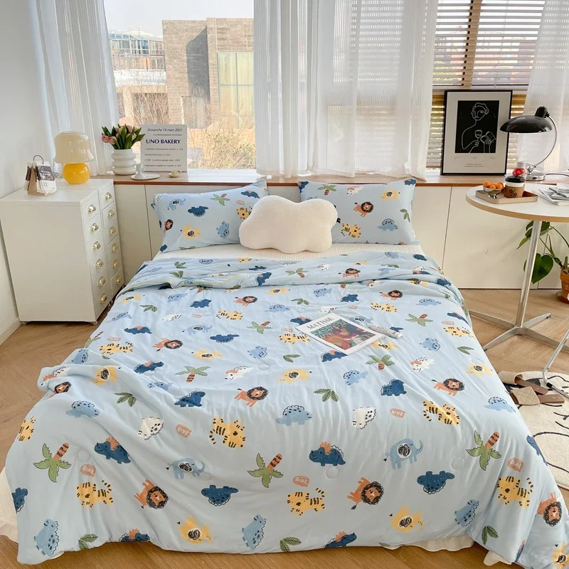 Forest Animal Summer Quilt Cartoon Lions Tigers Dinosaur Thin Quilts Bedding Reversible Comforter Lightweight Bedspread for Boys