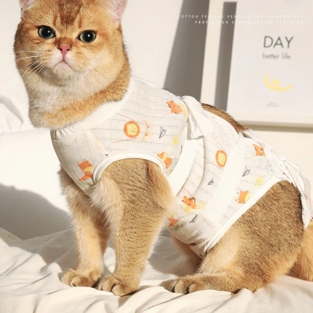 

Pet Care Clothes Animal Print Cat Weaning Suit Breathable Strap Up Style Pet Sterilization Suit Adjustable Cat Jumpsuit Pet Care