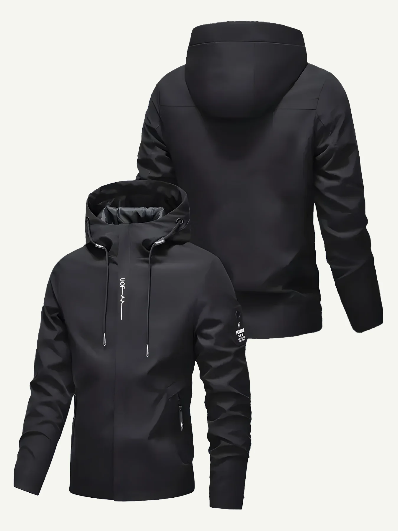 

Men's Casual Hooded Jacket Windproof Lightweight Slim Fit Outdoor Sports Fashion Zip Up Black Coat Male Daily Wear Windbreaker
