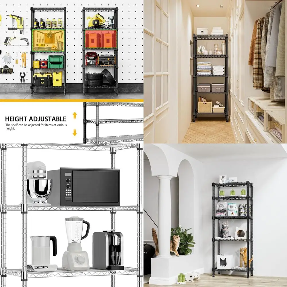 

5-уровневый стеллаж из металлической проволоки — 11,8x23,6x59,5, идеально подходит для гаража, кухни, ванной комнаты, стирки, черный