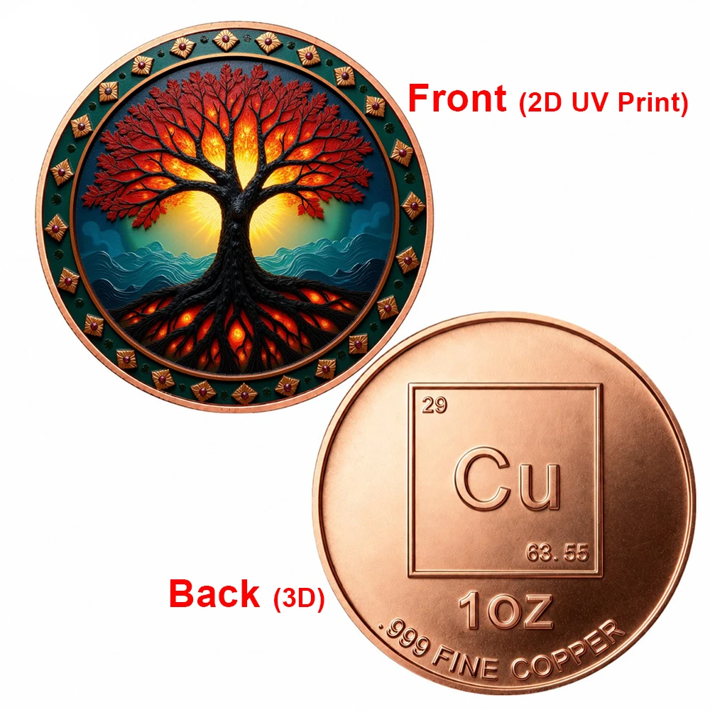 1pc Mystical Tree of Life 1oz .999 Fine Copper Challenge Coin Mystic Nature Art Collectible Medal Spiritual Gift for Nature Fans