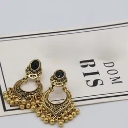 Summer Fashion Retro Ethnic Style Carved Beads Black Gemstone Tassel Earrings Earrings Exaggerated Large Earrings Accessories