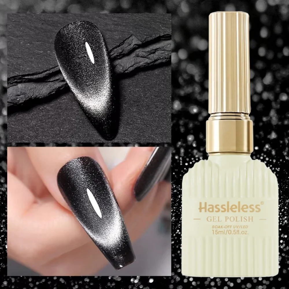 Müheloser 15ml Schwarz-Silber Cat-Eye Gel-Nagellack, abziehbarer UV-LED-Magnetgel-Glanz-Nagellack für Salon, Zuhause und DIY, cool und stylisch – Detail 2