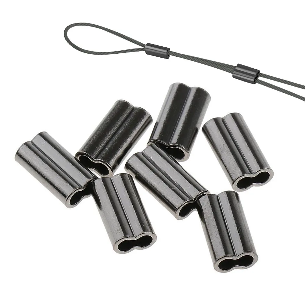 100pcs Black Mini Double Barrel Copper Sleeves for Mono Steel Wire Crimps Fix Tube Saltwater Fishing Rigging Accessories