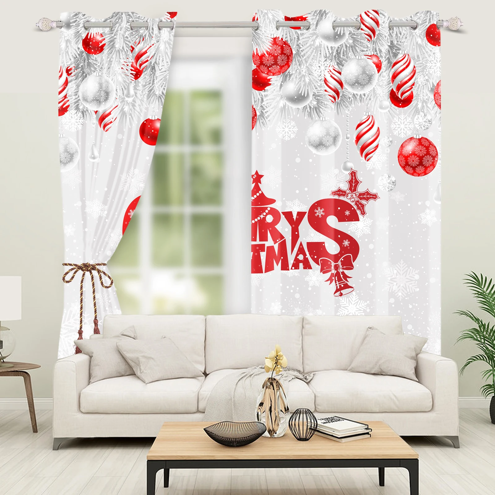 

Christmas Home Window Curtains Red White Festive Printed Curtains For Living Room Bedroom Holiday Decor Grommet Window Drapes