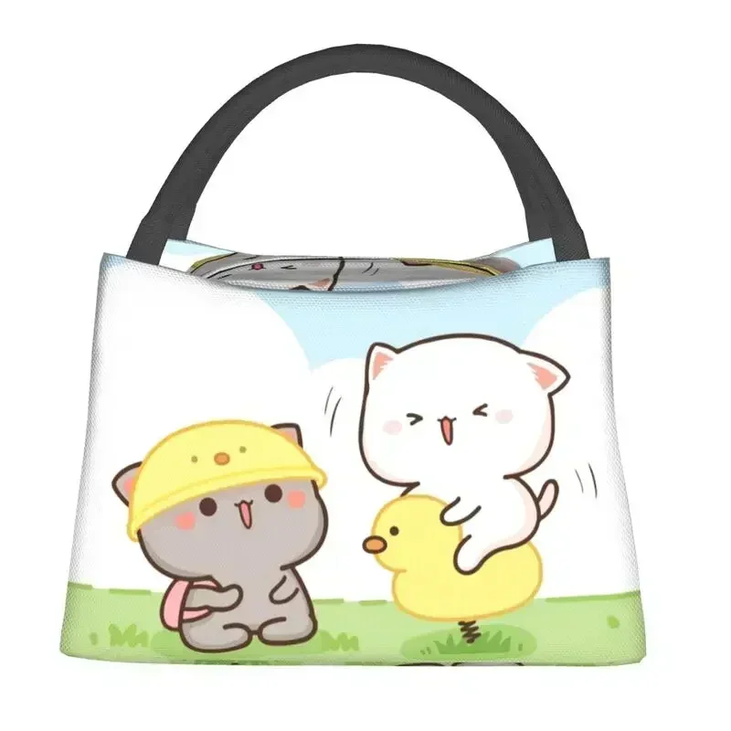 Custom Cartoon Mochi Cat Peach And Goma Lunch Bag Women Cooler Thermal Insulated Lunch Boxes for Office Travel