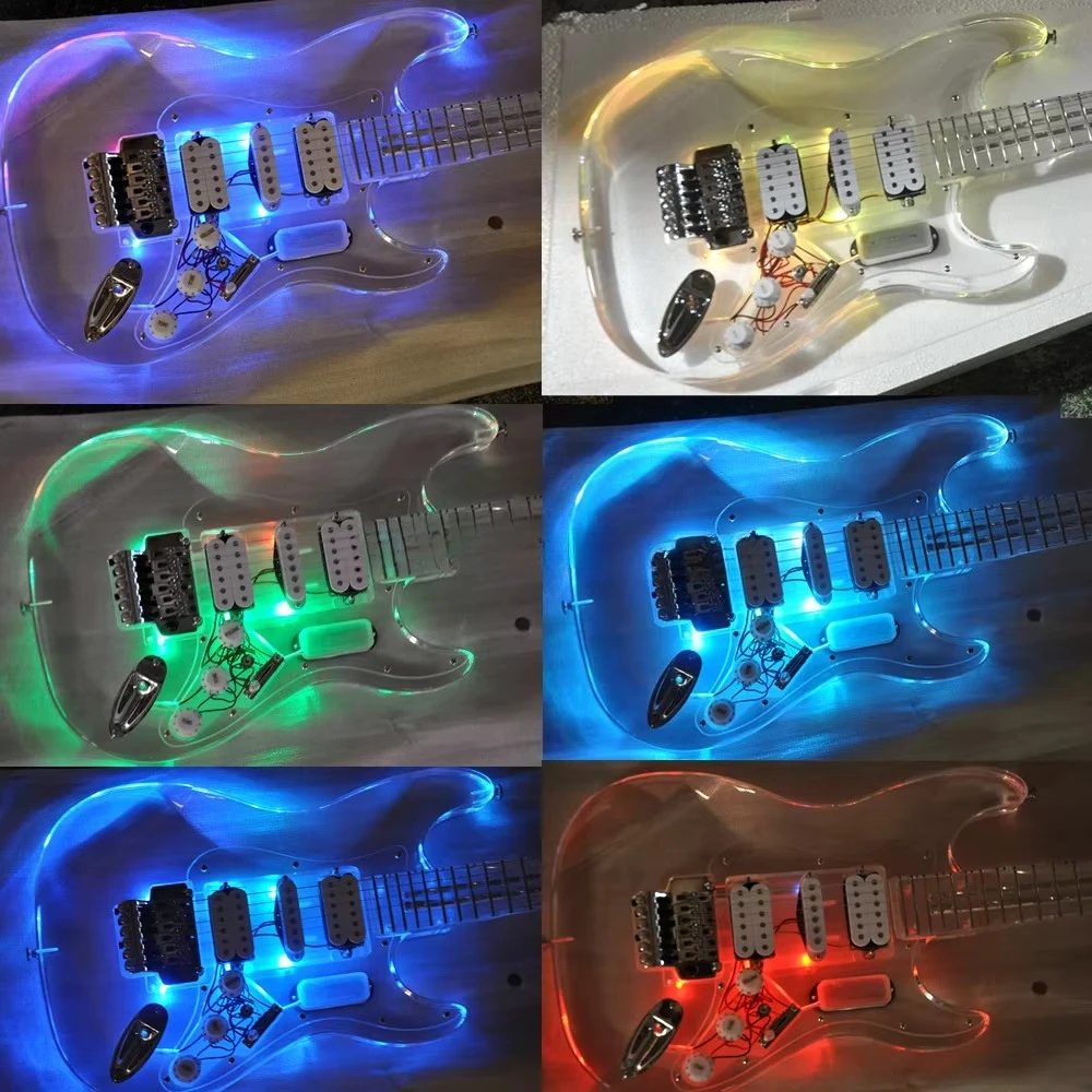 

STLF Flyoung High Quality Acrylic Electric Guitar Body and Neck 7 Colors LED Lights HSH Pickups