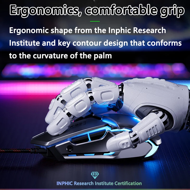 INPHIC W2 PRO Wired Mechanical Gaming Mouse 1K Polling Rate 12800DPI Suitable for PC Laptop Home Office