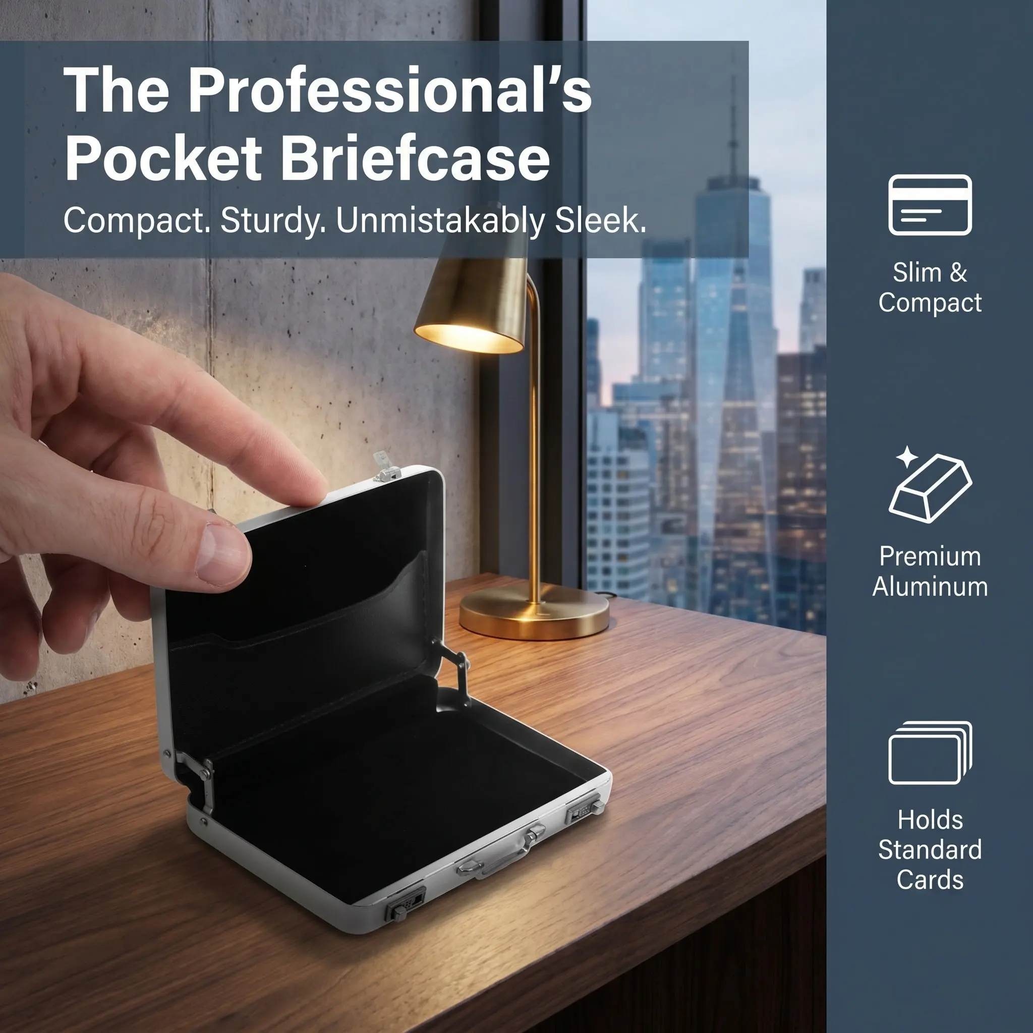 Sleek Aluminum Alloy Business Card Holder Compact Cards Organizer Mini Briefcase Style for Office Supplies Id Credit Cards