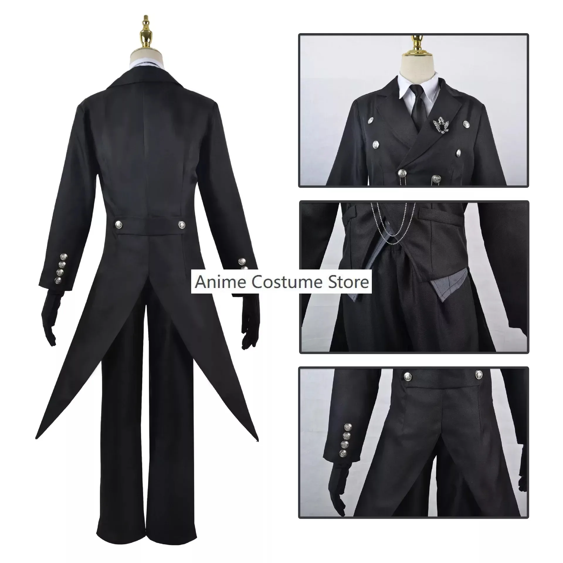 Костюм для косплея черного Батлера из японского Аниме Kuroshitsuji Себастьян михаелис унисекс Униформа черный костюм