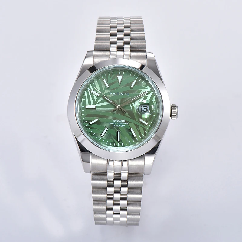 

Fashion Parnis 39.5mm Green Dial Automatic Mechanical Men's Watches Stainless Steel Case Men Waterproof Watch reloj hombre 2024