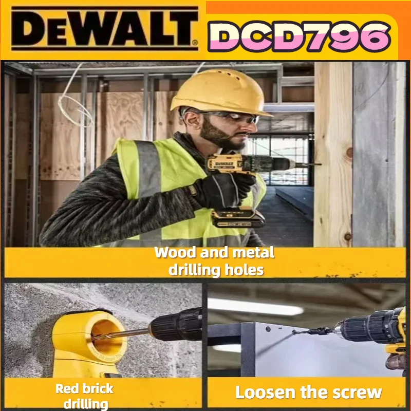 สว่านกระแทกไร้สาย Dewalt 20V รุ่น DCD796 ขนาด 13 มม. แบบไร้แปรงถ่าน พร้อมฟังก์ชั่นไขควงอเนกประสงค์ ชาร์จไฟได้