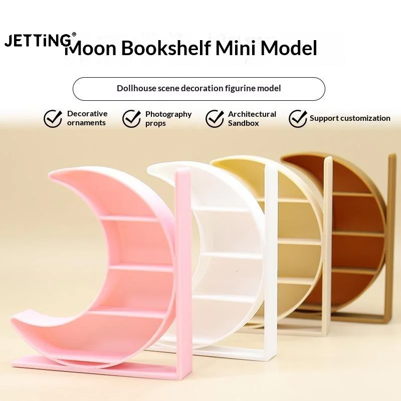 1:12 Dollhouse Miniature Moon Bookcase 4-layer Storage Rack Display Cabinet Showcase Model Decor Toy Doll House Accessories