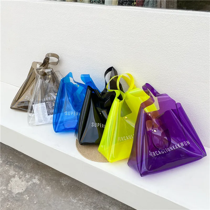 Women Bags Transparent Tote PVC Shopping Bag Outdoor Handbag Designer Fashion Letter Shoulder Bags for Women Large Capacity Tote