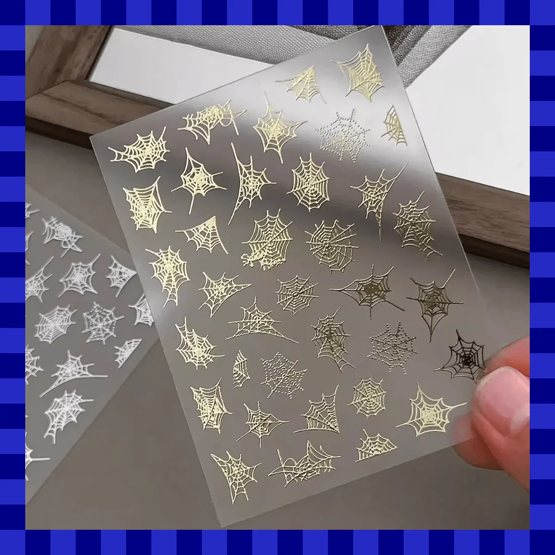 3D Spiderweb Nail Stickers, Gothic Gold Self-Adhesive Nail Art Decorations