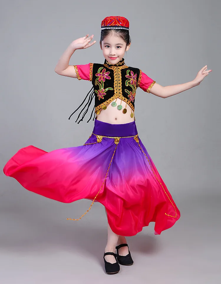 elegance Xinjiang Uygur dance performance costumes Minority children dance  Traditional Chinese costumes Festival dance costumes