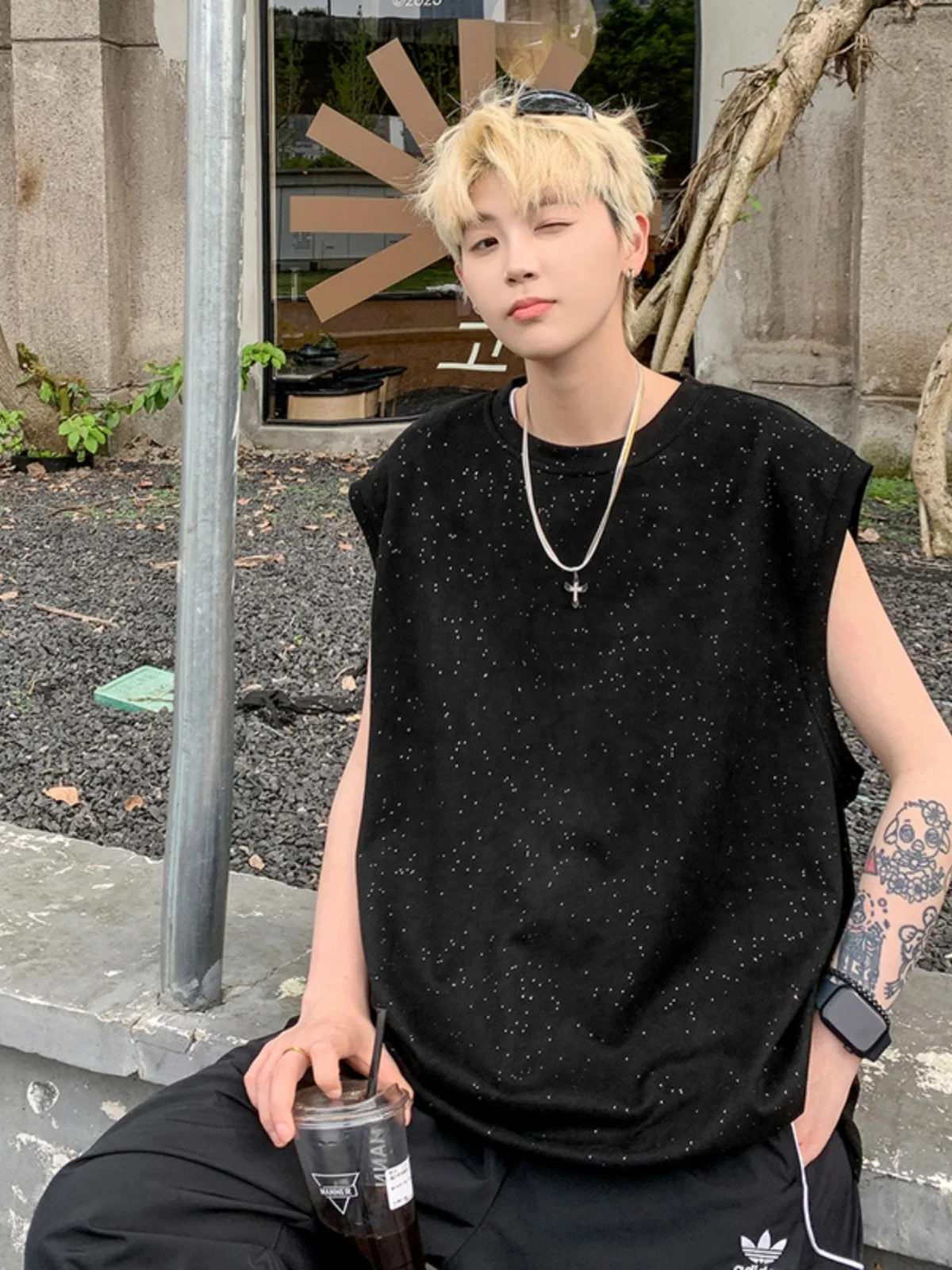 Tianxing Men's Svel Sports Vest Summer Large Size Versatile High Street Sle American Spor oulder Design Polyester...