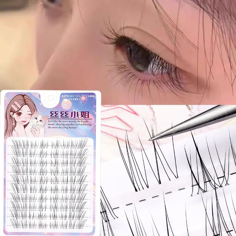 Kleberfreie falsche Wimpern, Fischschwanz-Prinzessin-Lazy-Wimpern, natürlicher transparenter Stiel, einzelne Cluster von DIY-Wimpern