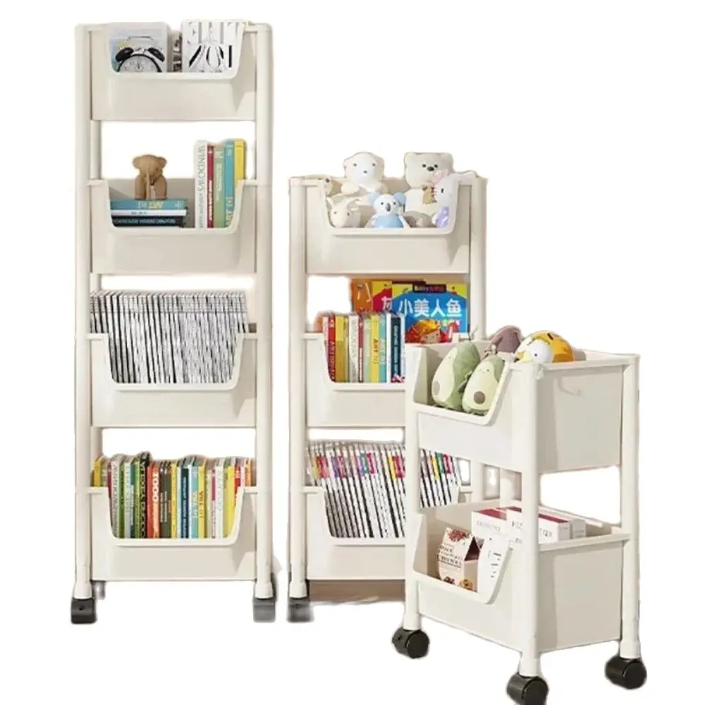 Rolling Bookshelf Mobile Bookshelf with Wheels Movable Storage Book Shelves Office Library Dorm Study Room Utility Book Rack