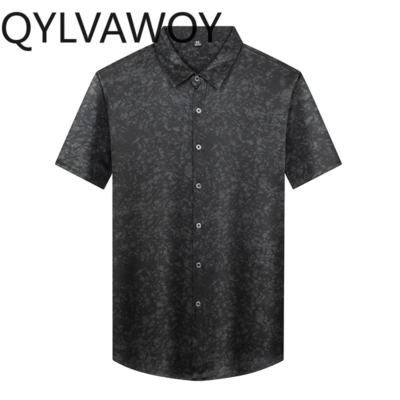 

QYLVAWOY Men's Shirts Summer Tops 90.8% Mulberry Silk Shirts Thin Short Sleeve Floral Shirts for Man Menswear Clothing High-end