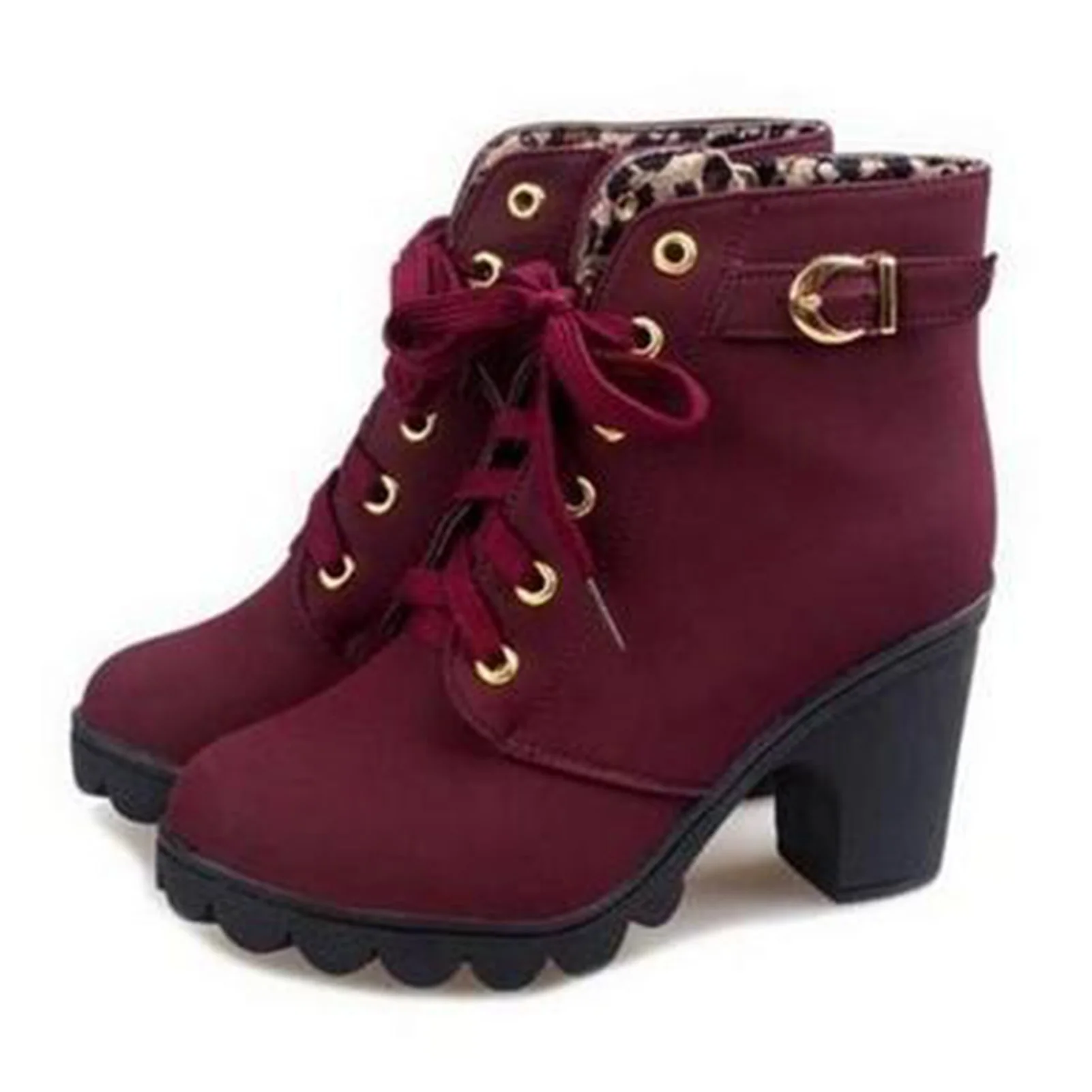 Women Warm Weather Wear Boots Belted High-heeled Design Low Boots for Autumn Winter Daily Wearing