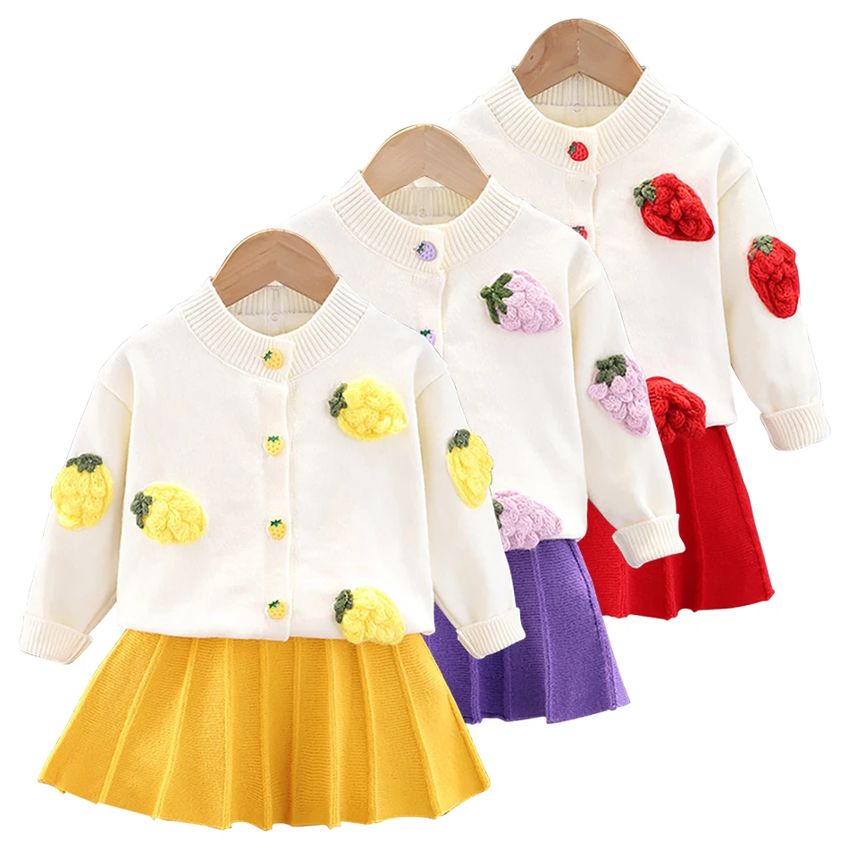 Elegant Kids Knitwear Set Soft Cardigan Sweater Combo Girls Autumn and Winter Children Sets Casual Daily Wear Children Clothing