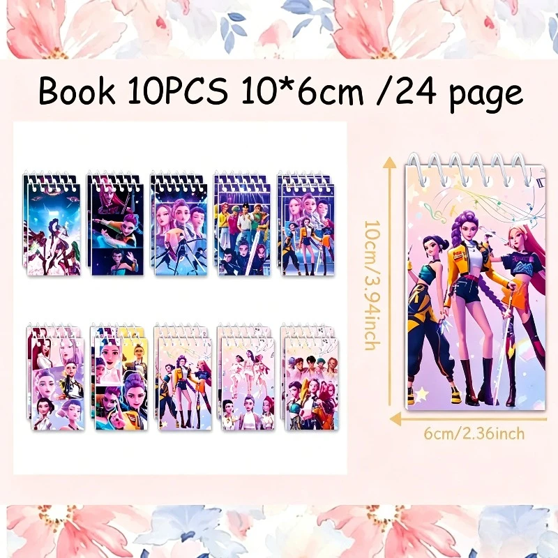 Lot de 10 mini-carnets spirales K-Pop mignons pour filles, petits journaux de poche pour fans, enfants, écriture scolaire et cadeaux