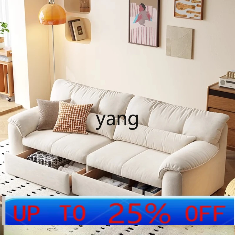 LH cream style living room fabric sofa small apartment simple double straight row sofa with storage