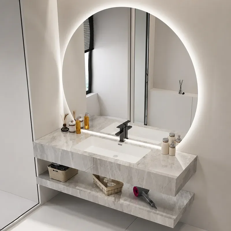 Rock Slab Hot Bending Integrated Basin Bathroom Cabinet Combination Seamless Ceramic Basin Hotel Washbasin Washstand