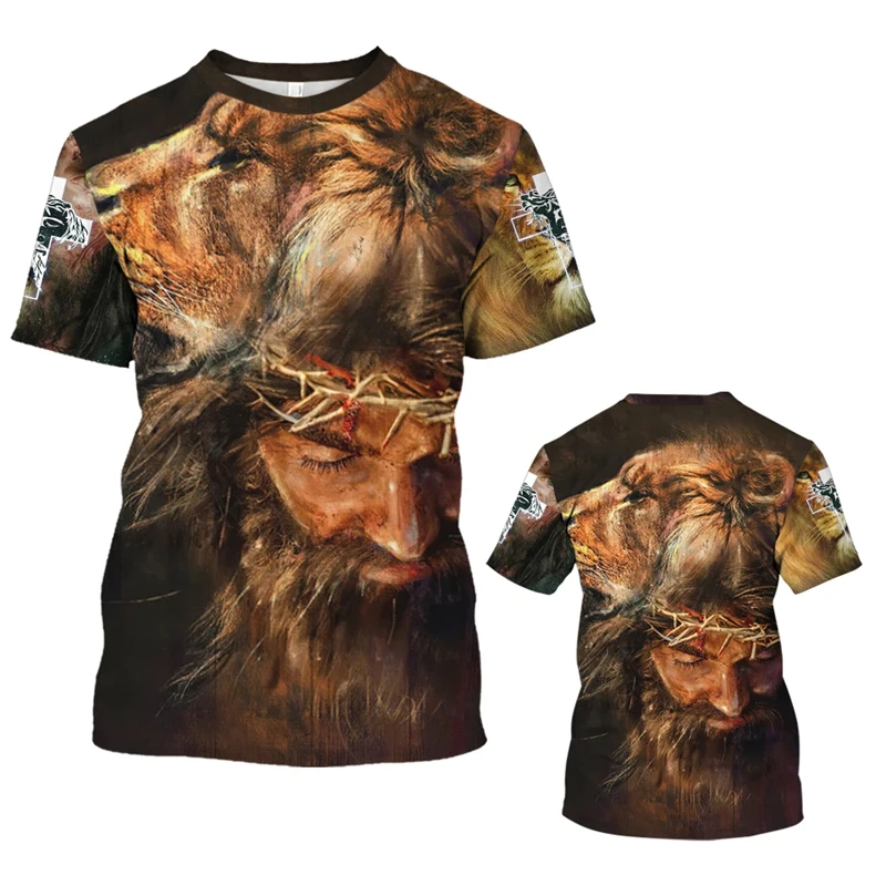 

Vintage Christian Jesus Graphic T Shirts Fashion Cross Lion 3D Printed T-Shirt Casual Women Tshirt Streetwear Oversized Tee Tops