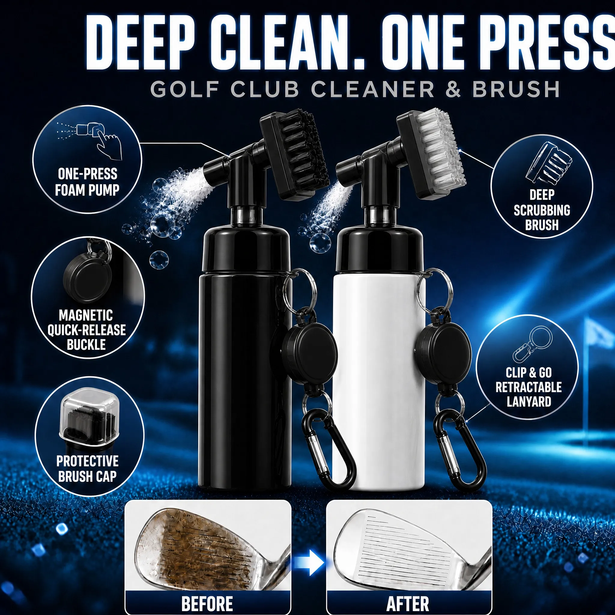 Portable Golf Club Cleaner Golf Groove Cleaning Brush With Leakproof Spray Squeeze Bottle Easy Cleaning Tool Golf Accessories
