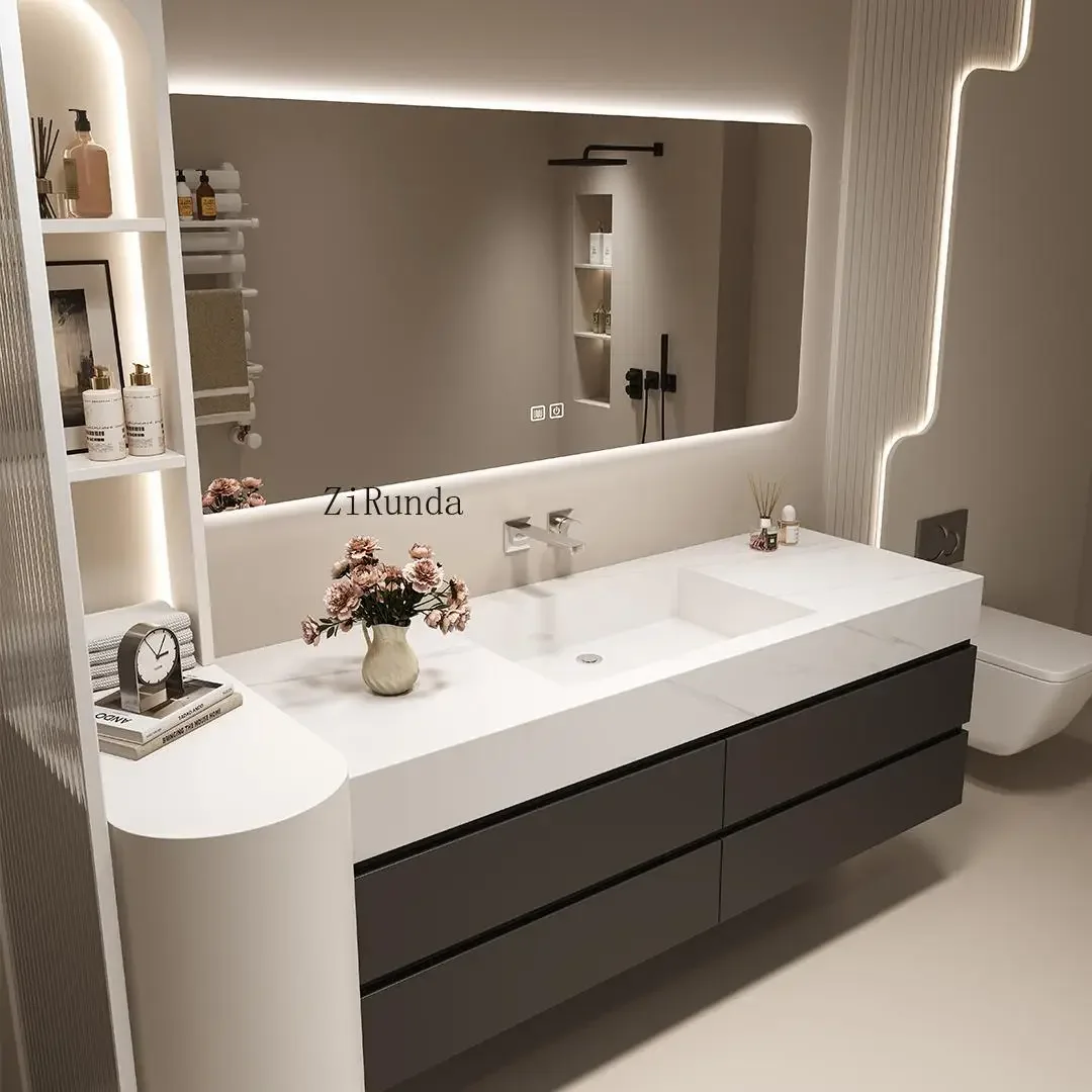 

Integrated basin, bathroom cabinet, combined bathroom, washstand, rock slab hot bending seamless wash basin