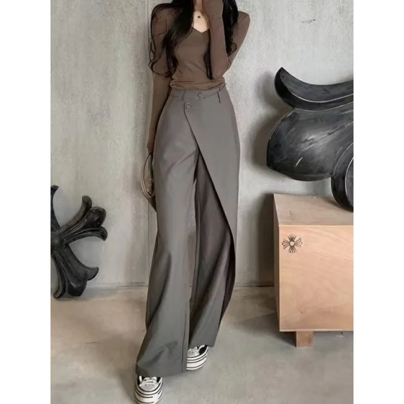 Women Suit Pants 2025Autumn Winter New Plus Size Women's Pants Unique Irregular Wide Leg High Waisted Straight Casual Trousers