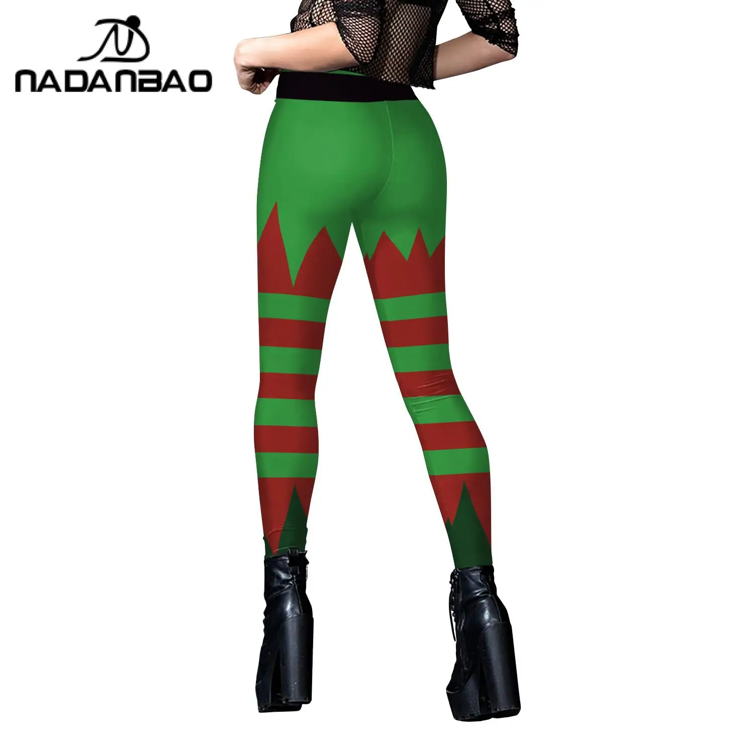 NADANBAO Elf Leggings Women Christmas Santa Claus Pants Snowflake 3D Digital Print Trousers Girls Sexy Tights Holiday Party Gift